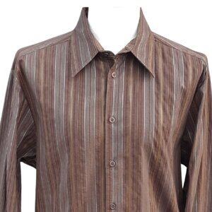 Le Chateau SZ Men's Brown Striped Button Up Shirt ⚡️BUY 3 for $55⚡️